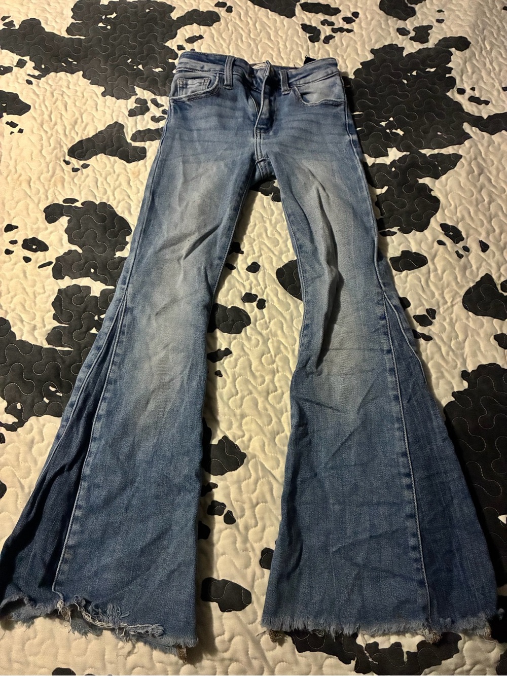 Signature Medium Blue Flared Kids Jeans with Raw Hem
